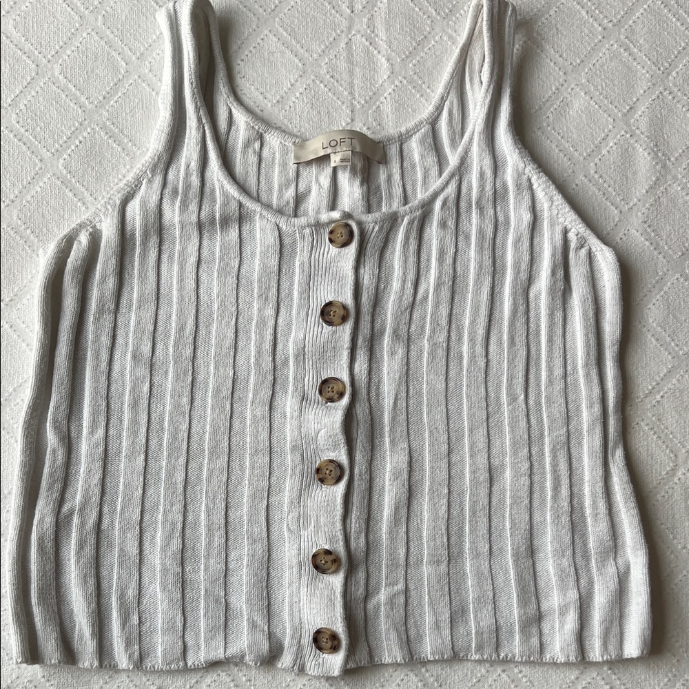 LOFT Cream Ribbed Button-Front Camisole